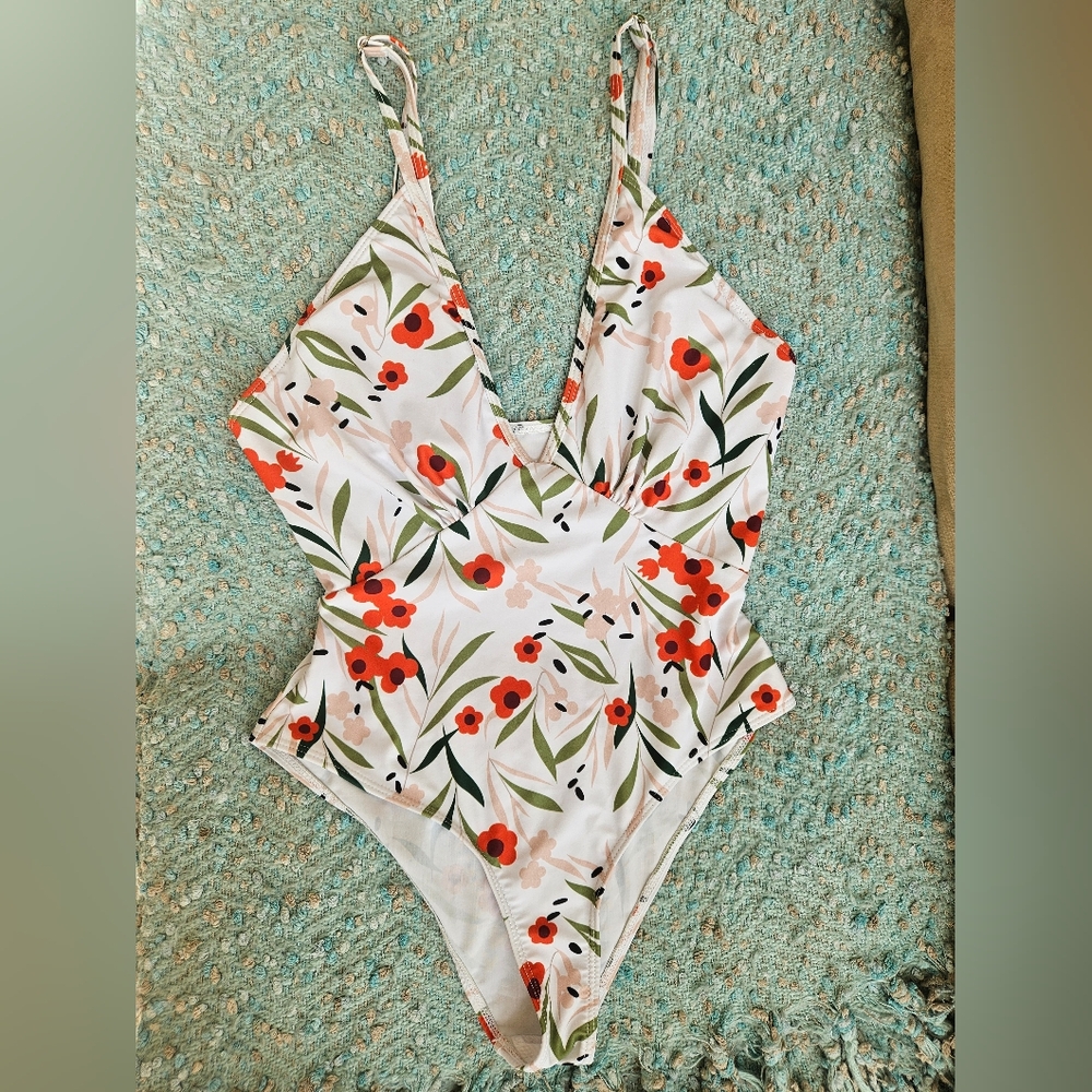 Small White Floral One-Piece Swimsuit